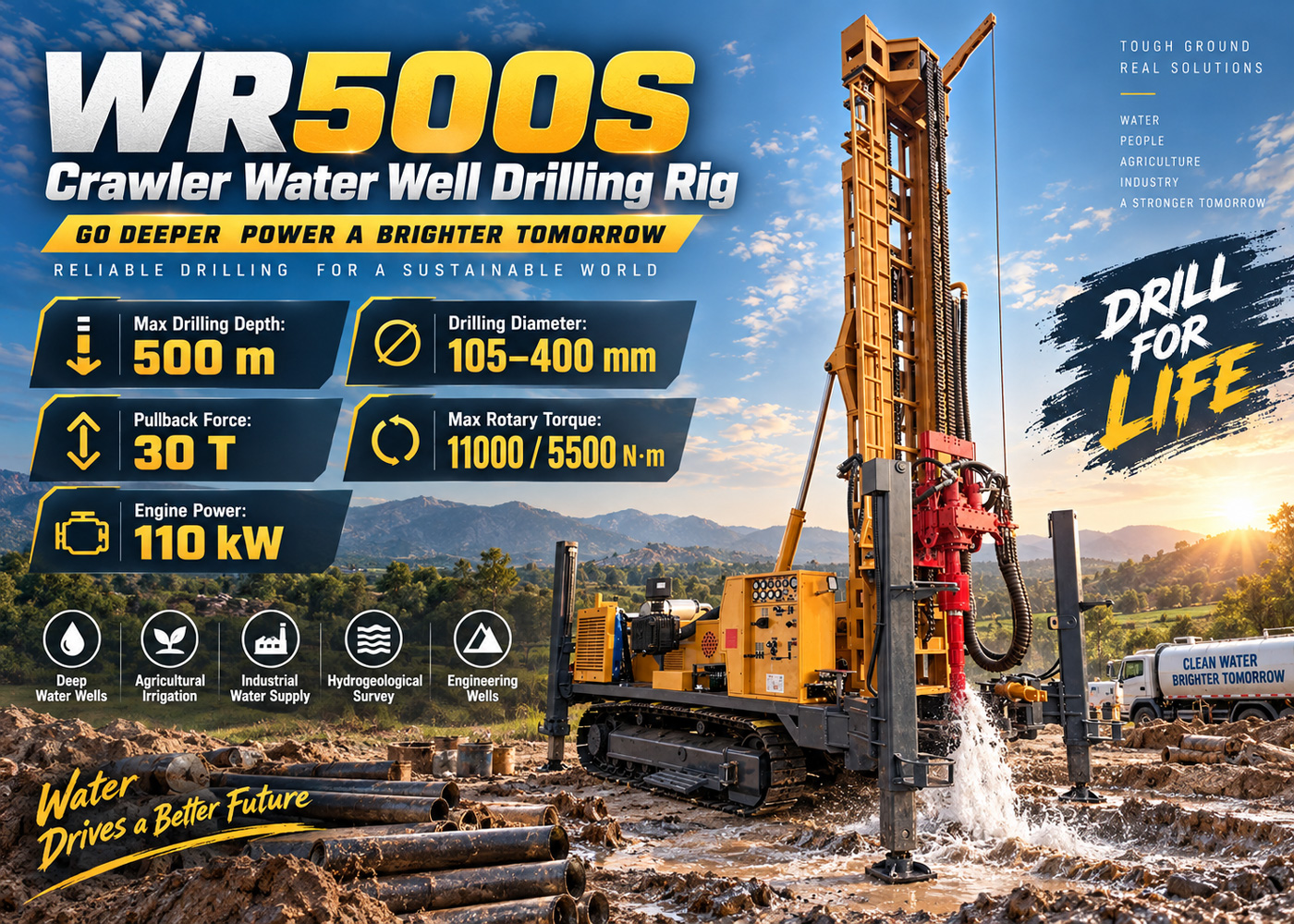 WR500S Máy khoan giếng nước dạng bánh xích