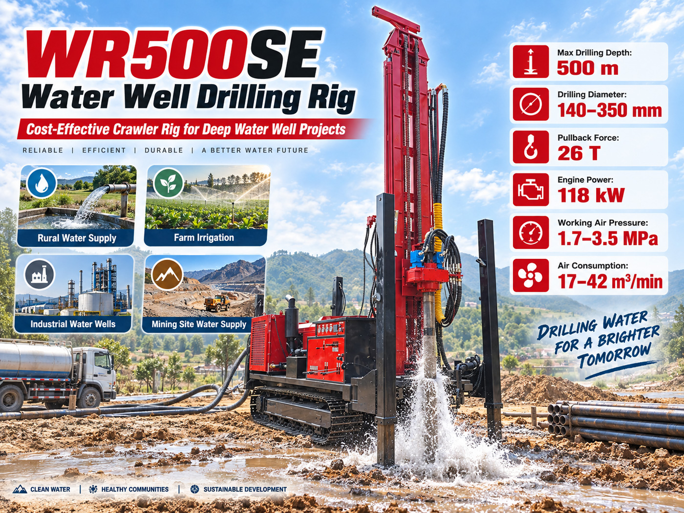 WR500SE Máy khoan giếng nước dạng bánh xích