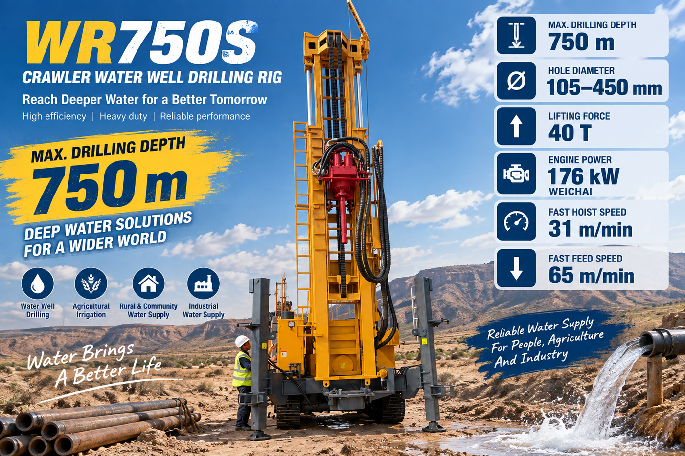 WR750S Máy khoan giếng nước dạng bánh xích